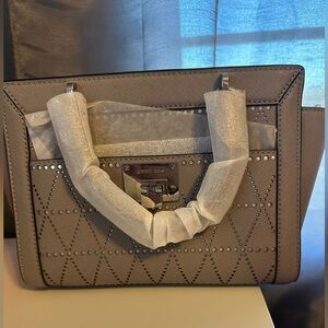 Michael Kors Elegant Gray Studded Handbag & Wallet